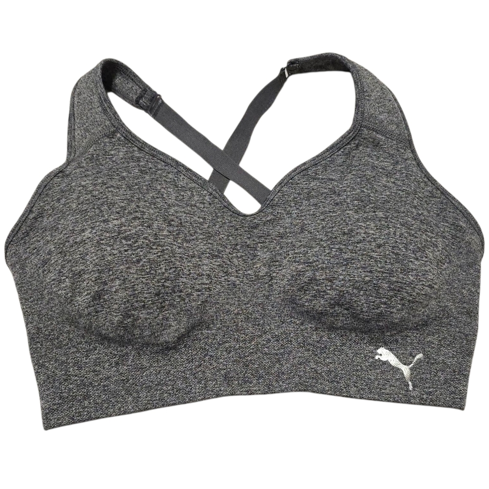 Puma Sports Bra Size Medium Heather Gray Adjustable Straps Convertible Seamless